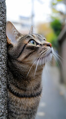 Curious Cat Photo - Tabby Cat Gazing Up
