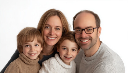 Happy Family Portrait Mother, Father, Two Sons Smiling Closeup
