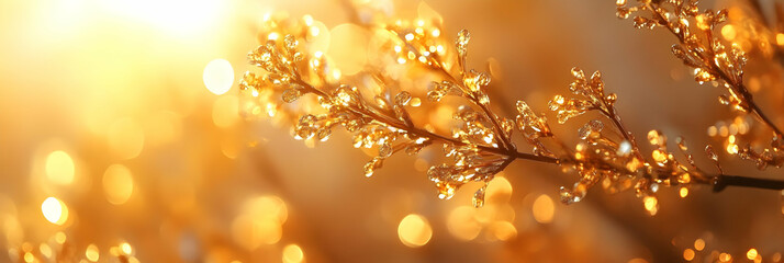 Golden Hour Sparkle Photo - Ice Covered Branch