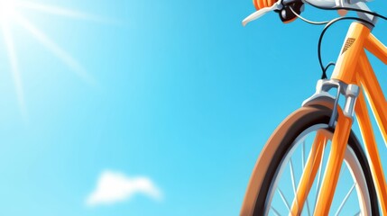 An orange bicycle's handlebars reaching into a sunny sky, evoking themes of exploration, adventure, and freedom in this vibrant artistic depiction.