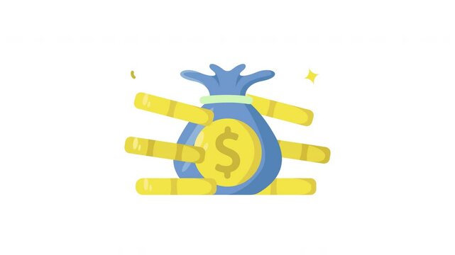 money bag and stack coin icon animation video