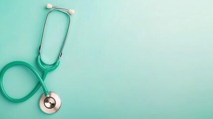 A sleek stethoscope rests on a mint green background, symbolizing healthcare and medical practices. Ideal for themes of wellness and professional care.