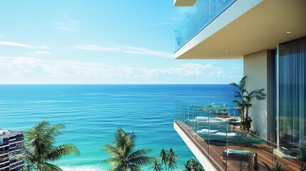 Fototapeta premium A breathtaking view of the ocean, capturing the serene beauty of the sea. The image showcases vibrant blue waters with gentle waves lapping against the shore,