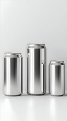 3D Render of Blank Aluminum Soda Cans on White Background