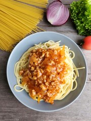 Spaghetti with tomato and pork Italian food