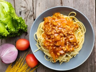 Spaghetti with tomato and pork Italian food