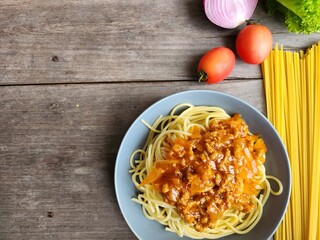 Spaghetti with tomato and pork Italian food
