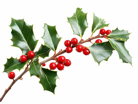 Festive Holly Sprig Photo - Red Berries and Glossy Green Leaves