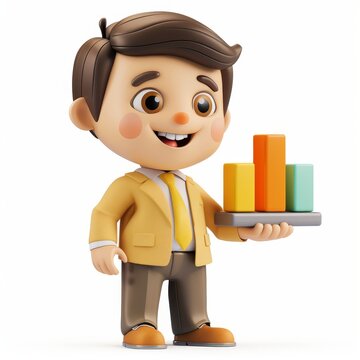 A cartoon man is holding a stack of bars and smiling