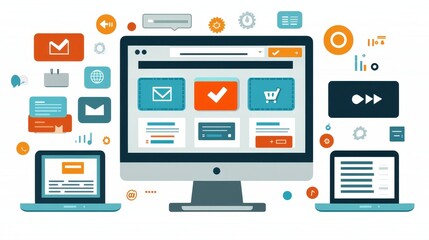 Flat design of a digital checkout page with flashing coupon codes and banners, leaving space for promotional text at the top flat design