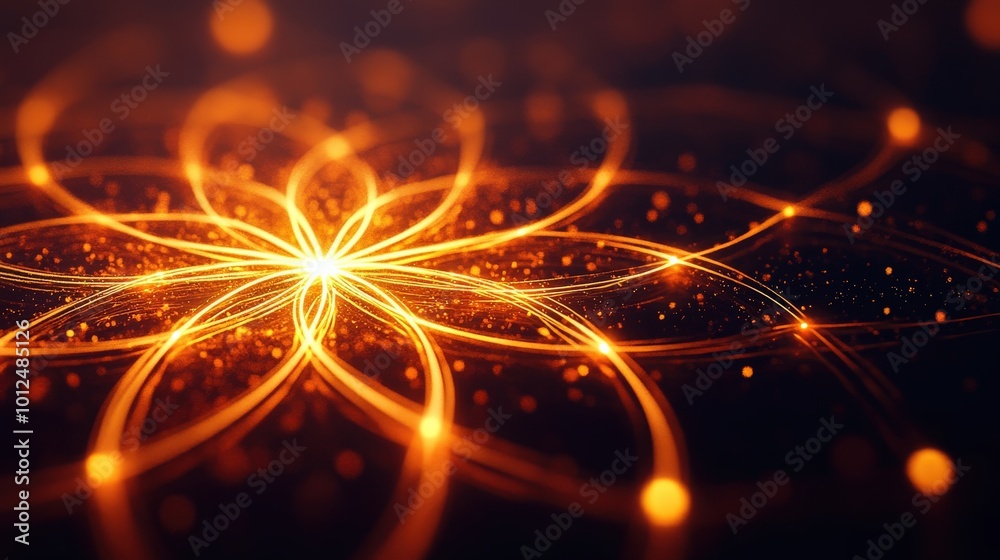 Canvas Prints Abstract orange and black glowing fractal design on a dark background.