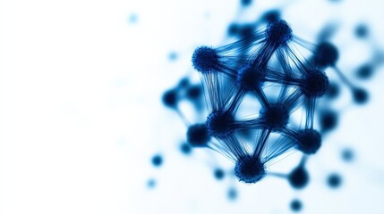 Fototapeta premium Abstract molecular structure with blue tones on white background.