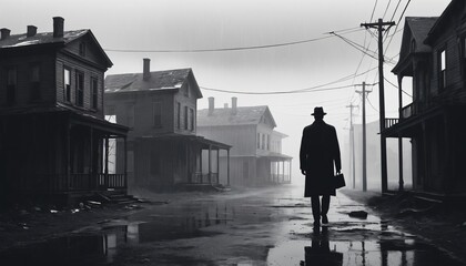 detective noir style vintage grayscale illustration