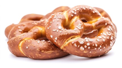 Naklejka premium A perfectly crafted pretzel isolated on a white background, showcasing its golden-brown crust and iconic twisted shape. The crisp texture and soft interior are beautifully highlighted 