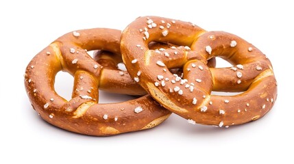 A perfectly crafted pretzel isolated on a white background, showcasing its golden-brown crust and iconic twisted shape. The crisp texture and soft interior are beautifully highlighted 