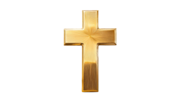Shiny Golden Christian Cross Symbol - Isolated on Transparent PNG