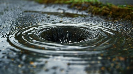 Whirlpool Effect: Water Swirling at a Drain