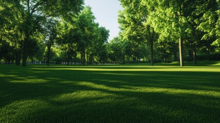 Fototapeta premium Sunlit Meadow in a Lush Green Forest