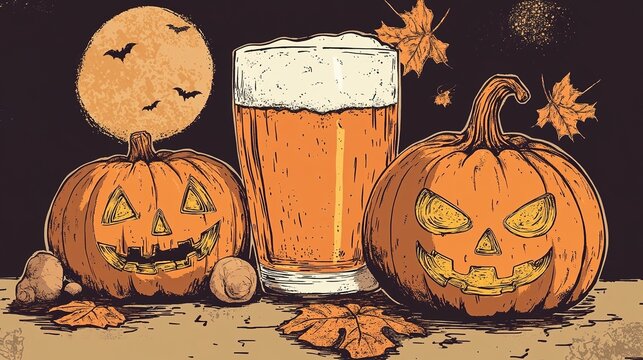 A festive pumpkin beer label design featuring a ginger-headed character, perfect for autumn and Halloween-themed celebrations. The label showcases vibrant pumpkins as the central motif, 