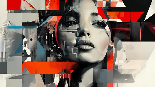Abstract Art Portrait with Geometric Elements and Vibrant Colors