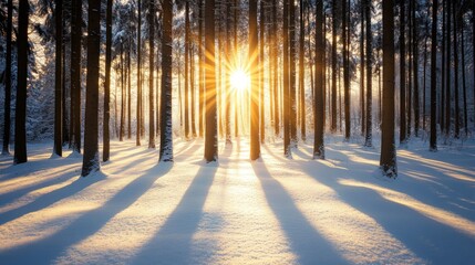 Winter Sun Rays Through Trees