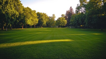 Fototapeta premium Green Grassy Park with Trees