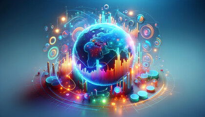 Obraz premium 3D Glowing Demand Forecasting Abstract Art - Data Visualization Icon on White Background, Vibrant Colors & Light Effects for Market Trend Prediction