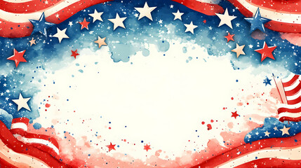 Patriotic Watercolor Background with Stars and Stripes