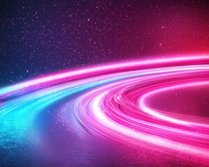 Abstract texture with glowing, neon light trails in dark space
