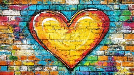 Fototapeta premium Colorful Heart Graffiti on Brick Wall 