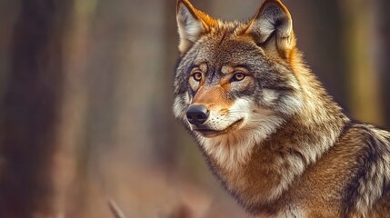 Fototapeta premium Majestic Russet Plains Wolf Standing Proudly in a Golden Field, Capturing the Essence of Untamed Wilderness and Natural Beauty. This Stunning Image Highlights the Wolf's Distinctive Russet Fur, Sharp 