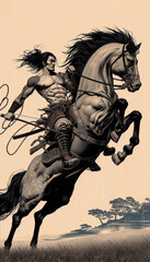 Fototapeta premium 浮世絵（Ukiyoe）／侍（サムライ） 馬 騎馬