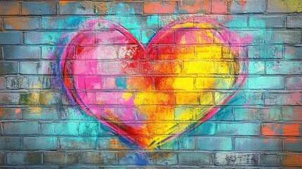 Fototapeta premium Colorful Heart Graffiti on Brick Wall 