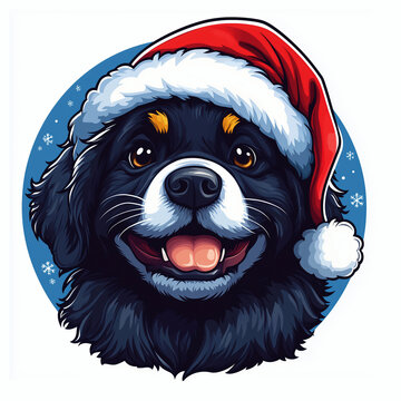 recommend clip art: Happy newfoundland dog wearing a santa hat christmas logo design element