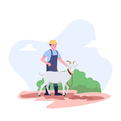 Farmer feeding farm animals, Flat cartoon vector illustration.