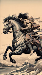 浮世絵（Ukiyoe）／侍（サムライ）　馬　騎馬