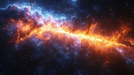 Fototapeta premium Stunning cosmic scene of vivid orange and blue nebulae in deep space.