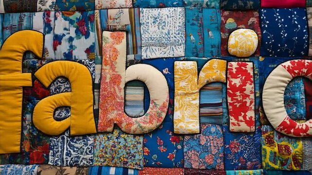 Colorful Fabric Letters on Patchwork Quilt Background