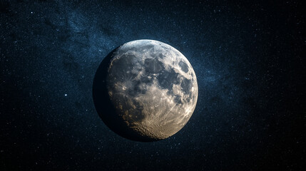 Naklejka premium Night Sky, featuring a starry sky and a glowing moon, with copy space, Daylight Savings Time Ends