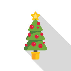 Stylized christmas tree with a golden star on top, decorated with red baubles casting a long shadow