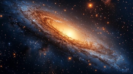 Obraz premium Stunning galaxy with glowing core, swirling stars, and cosmic beauty in space.