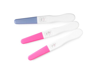 Pregnancy tests isolated on white, top view