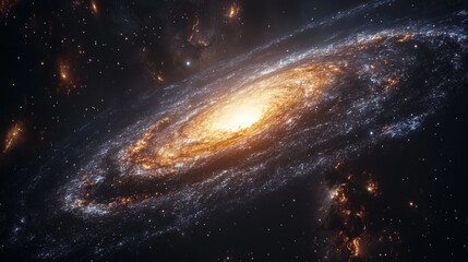 Fototapeta premium A stunning spiral galaxy with radiant golden and blue hues in deep space.