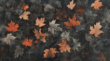 Autumn Leaves on Dark Background: A Close-Up of Fall Foliage