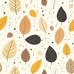 Seamless autumn pattern with leaves in black and golden tones. Ideal for modern seasonal designs.