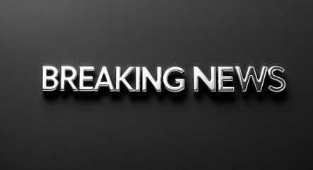 Obraz premium breaking news silver shining shiny solid metallic lettering on plain black background