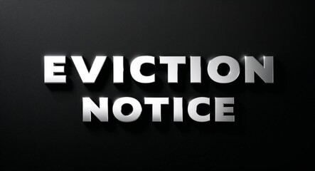 eviction notice silver shining shiny solid metallic lettering on plain black background