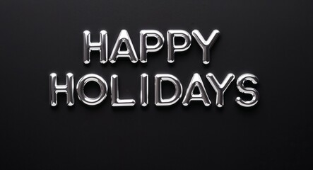 happy holidays silver shining shiny solid metallic lettering on plain black background