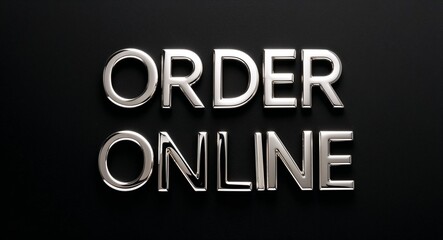 order online silver shining shiny solid metallic lettering on plain black background