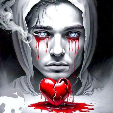 portrait of a man with a broken heart